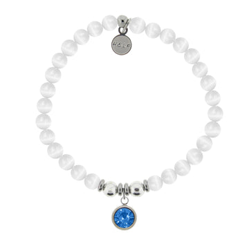 HELP Collection: Birthstone Collection - December Blue Topaz Crystal Charm with White Cats Eye Charity Bracelet